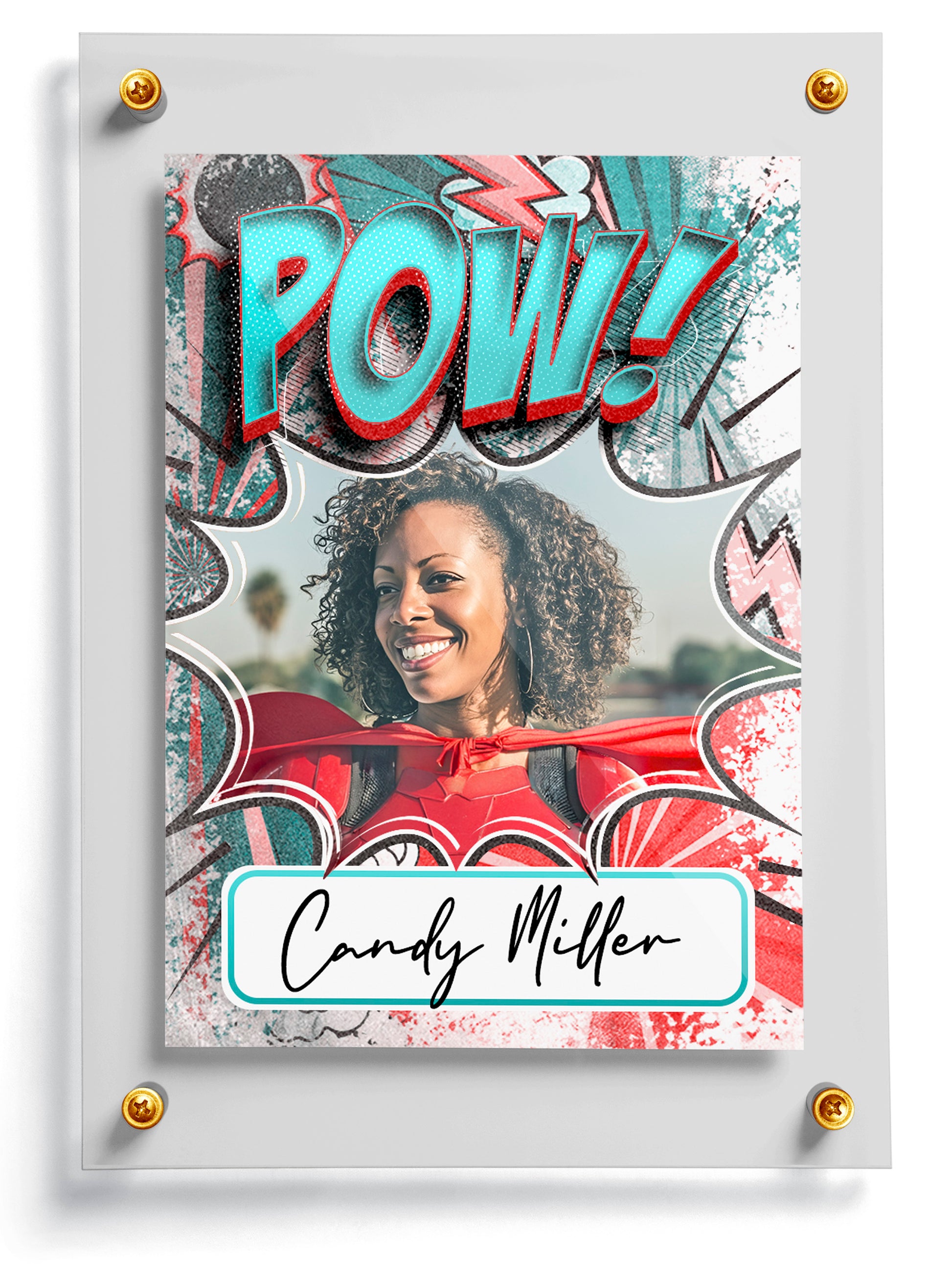 Personalized superhero-themed trading card template named Street with 'POW!' and a superhero costume design.