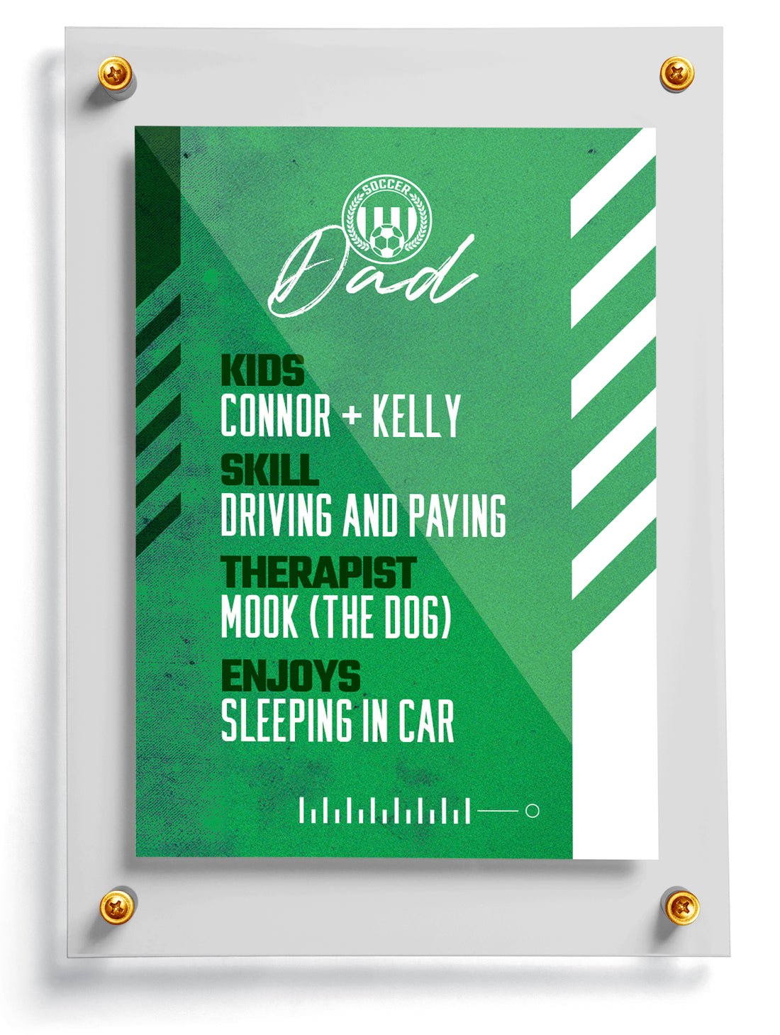 Soccer dad trading card template named Striker, front side. 