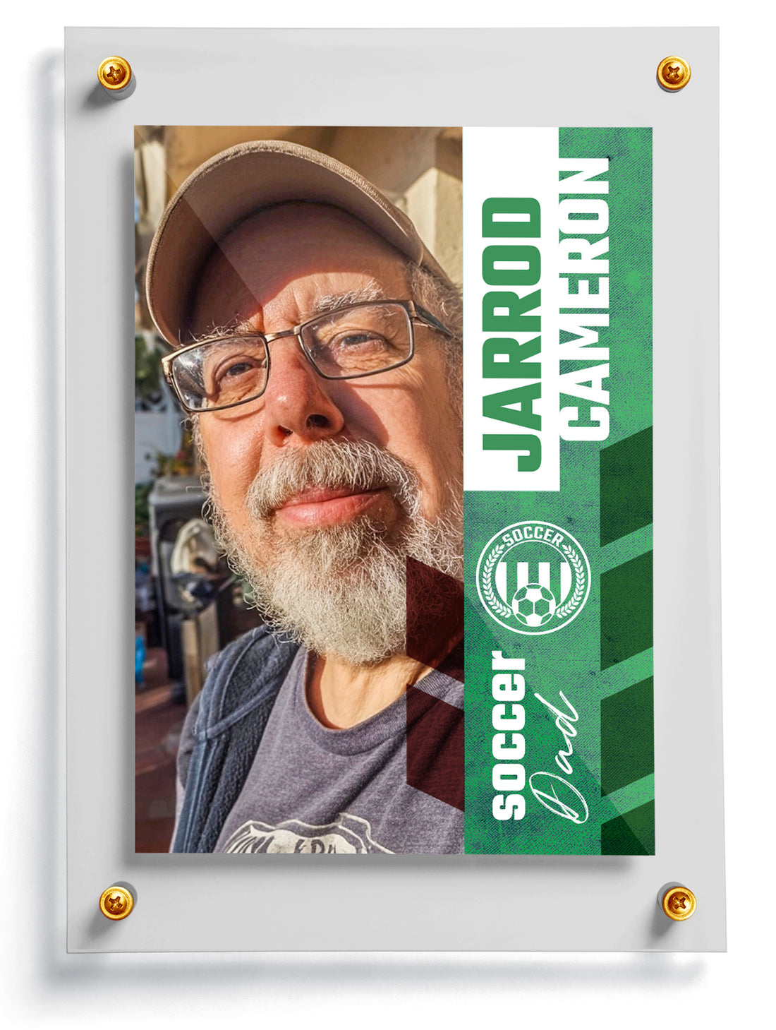 Soccer dad trading card template named Striker, front side. 