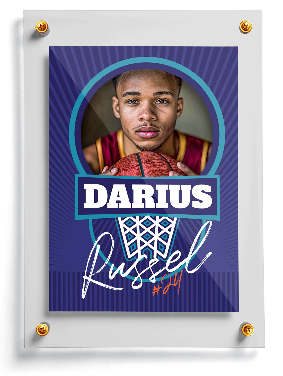 Basketball trading card template named Swish, front side. 