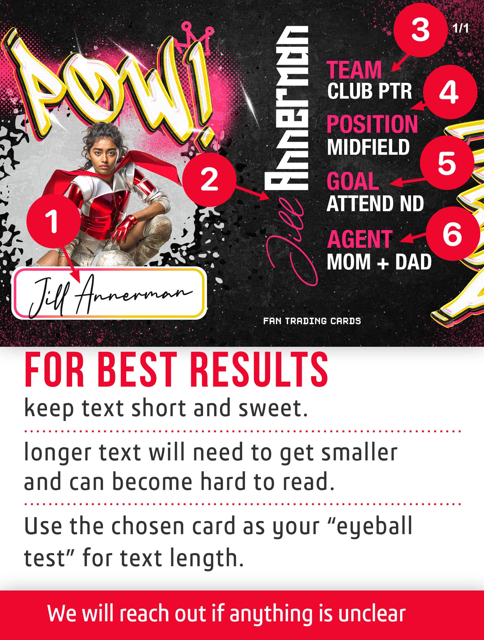 Graffiti trading card template named tag with player information and customization instructions. 