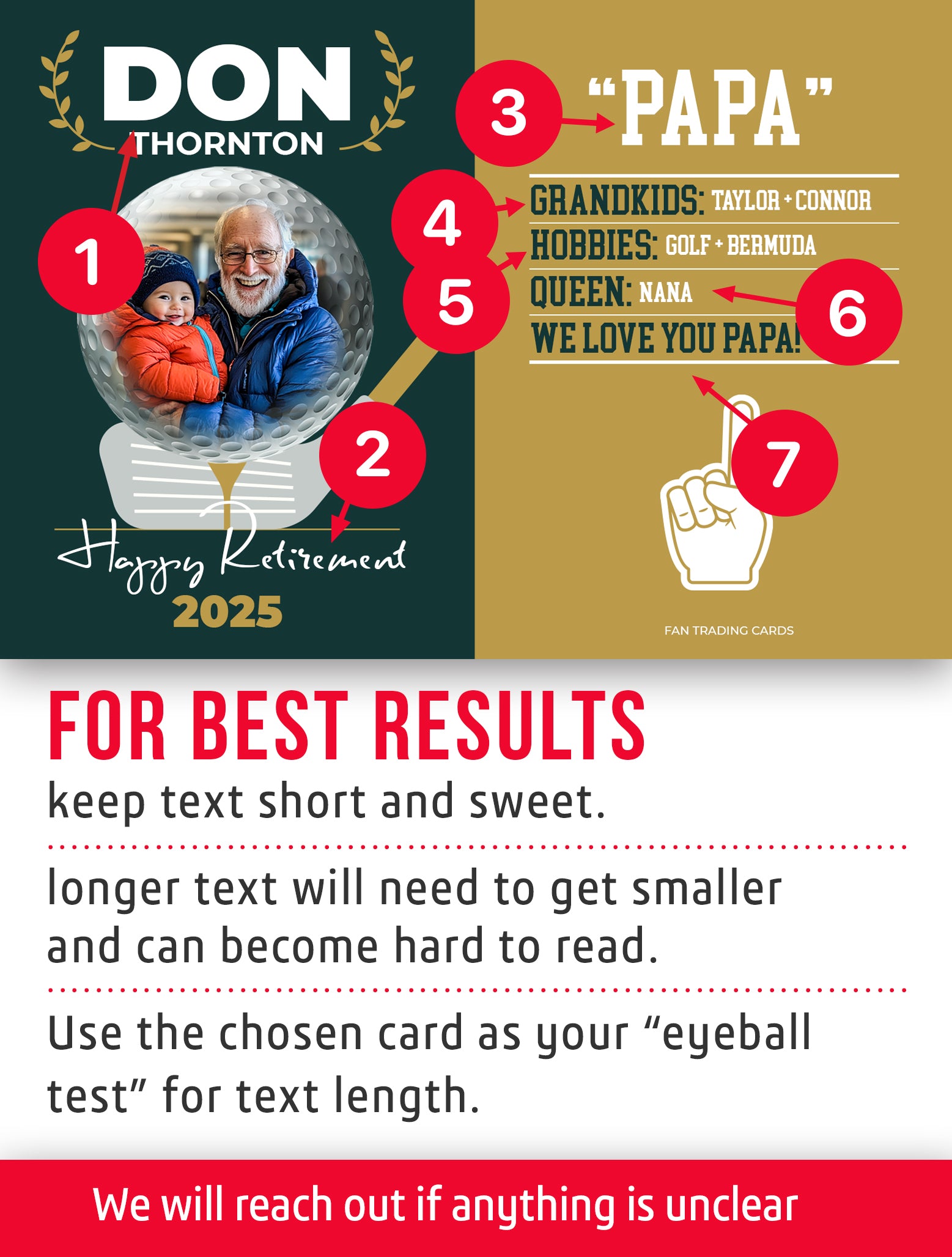 Golf trading card template named Tee with personalization instructions. 