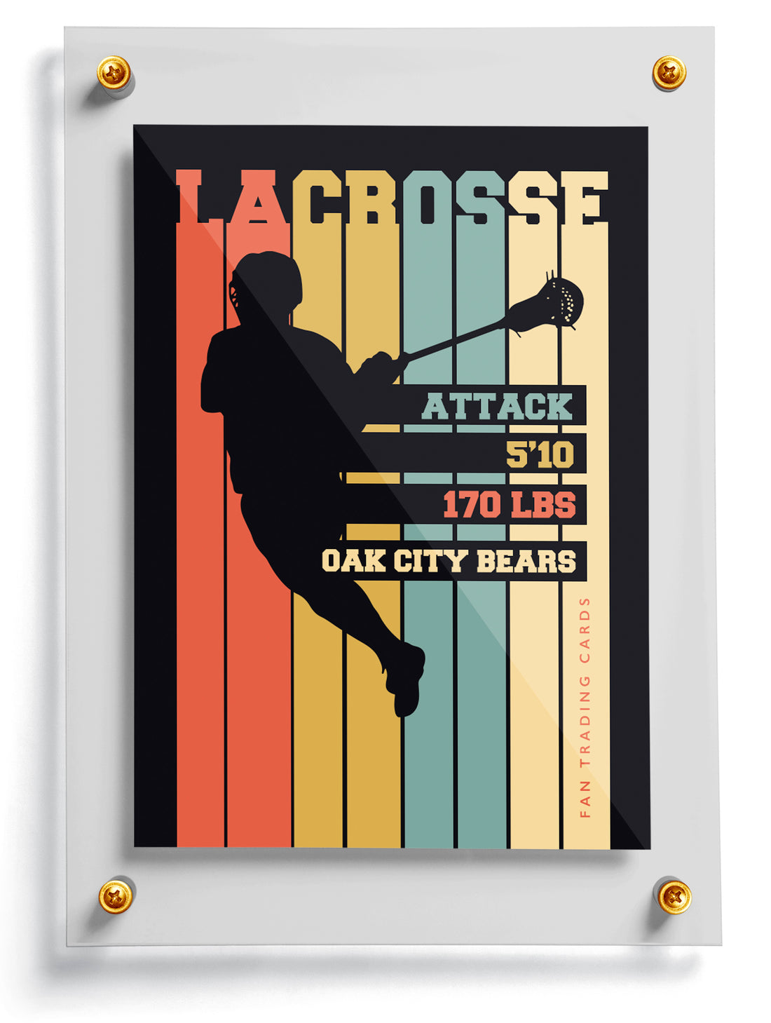 Lacrosse trading card template named Whip, front side. 