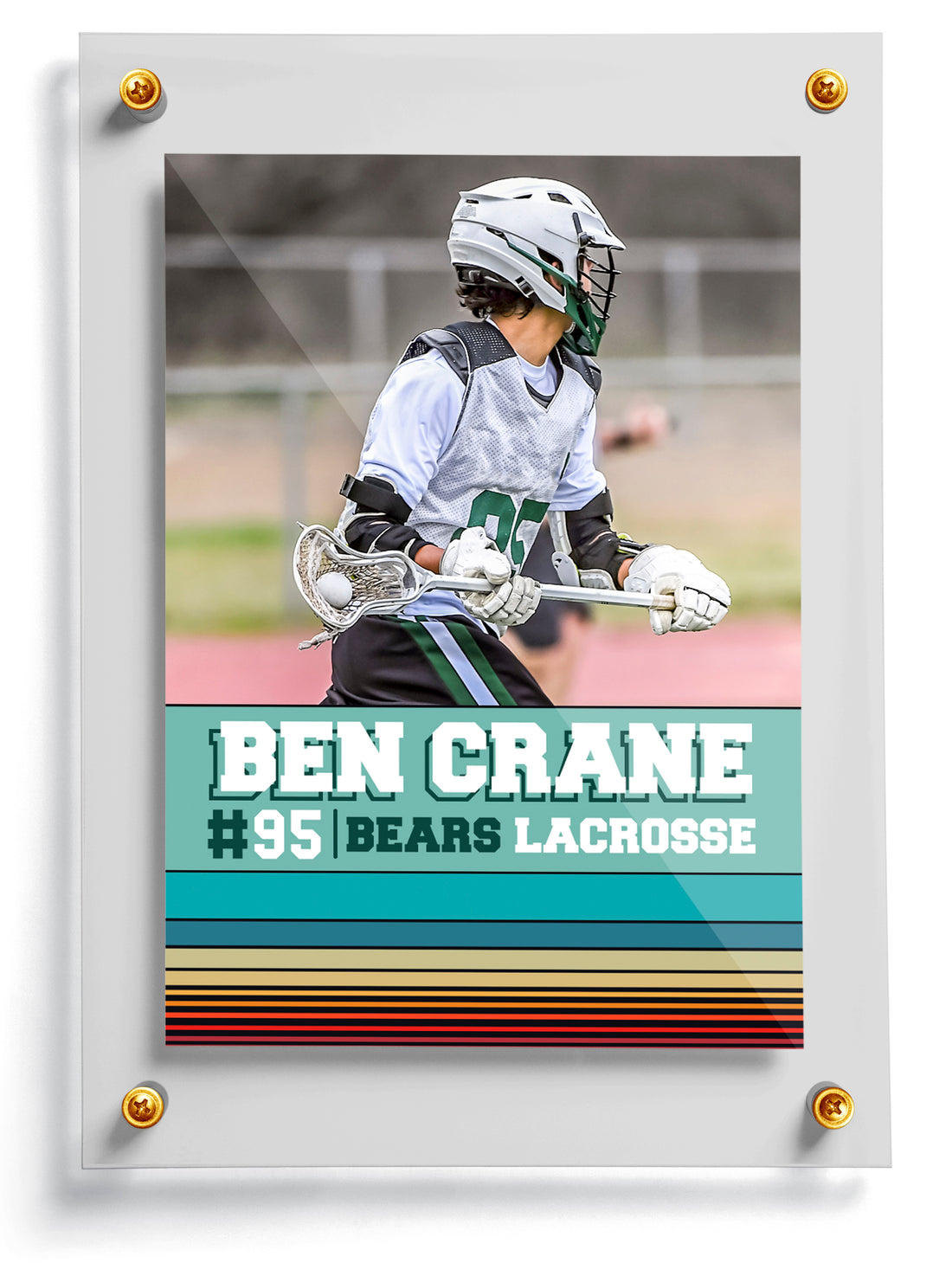 Lacrosse trading card template named Whip, front side. 