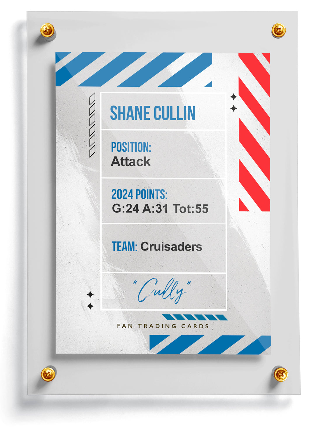 Lacrosse trading card template named Wizard, front side. 