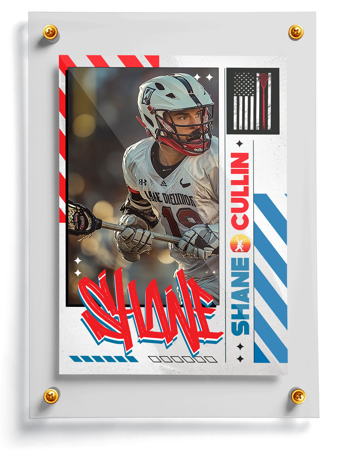 Lacrosse trading card template named Wizard, front side. 