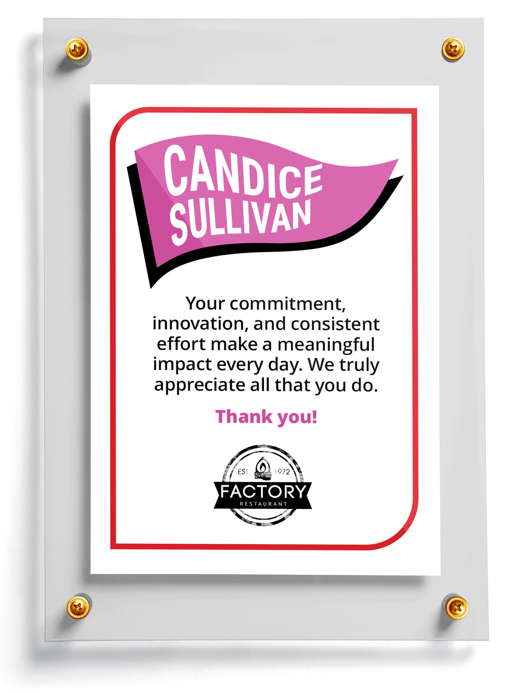 Employee of the month trading card template named WooHoo with 'Candice Sullivan' on a white background.