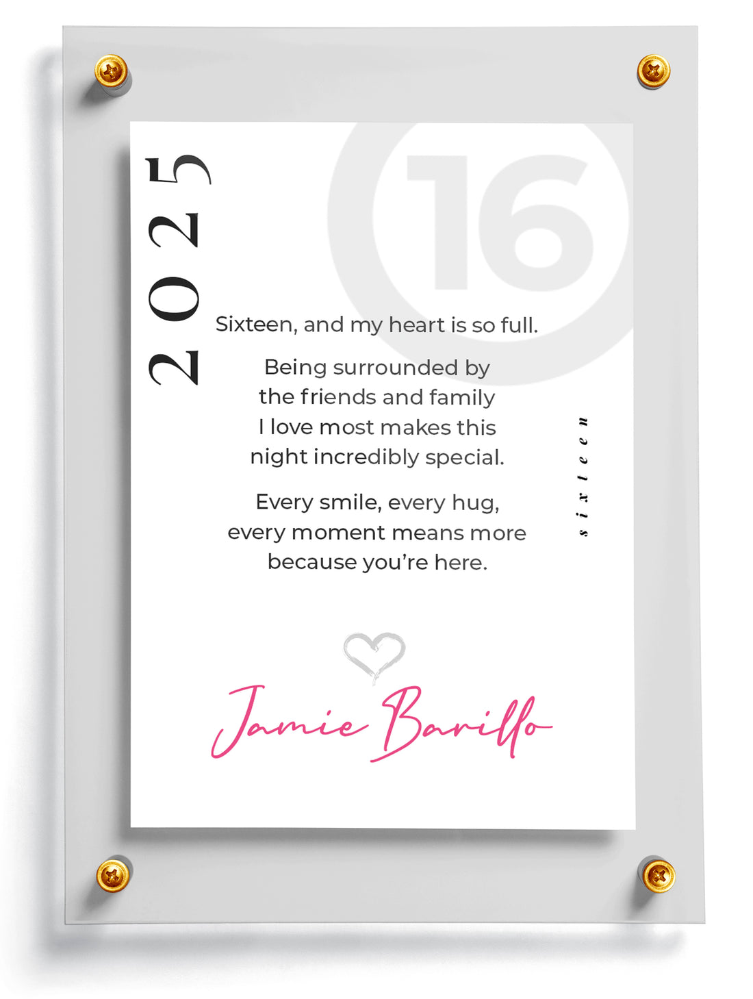 Sweet Sixteen trading card template named Yay with a photo of a young girl, featuring the number 16 and text.