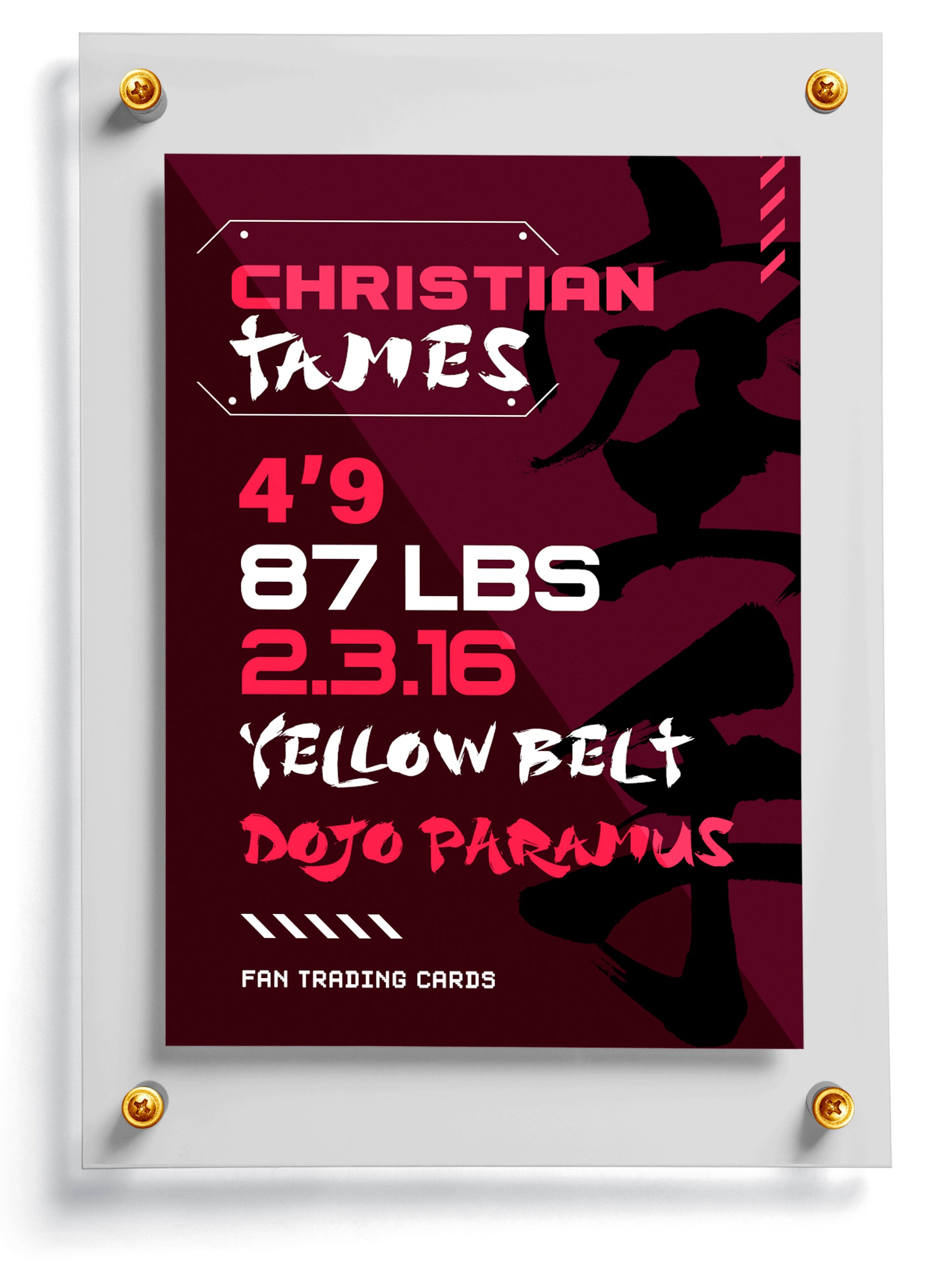Karate trading card template named Zuki, back side. 